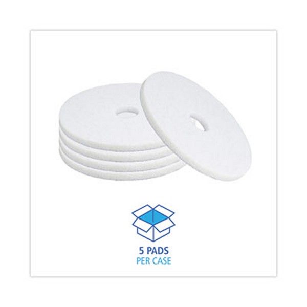 Boardwalk® Polishing Floor Pads, 18" Diameter, White, 5/carton