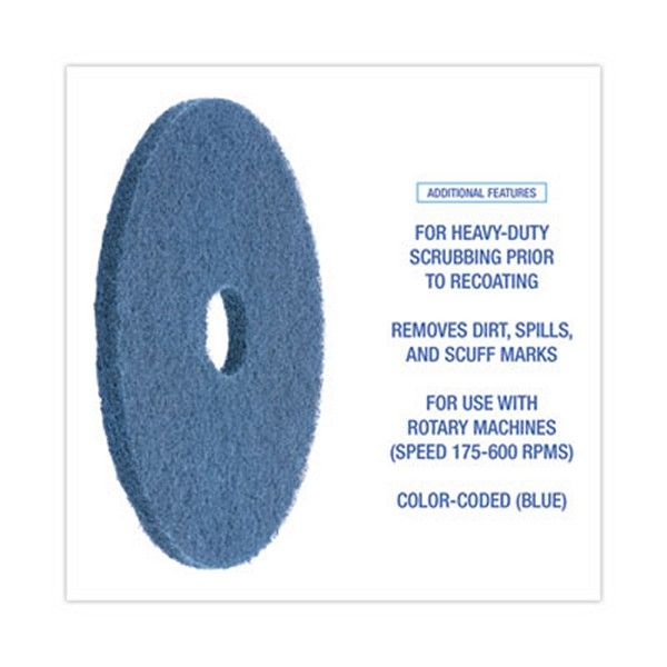 Boardwalk® Scrubbing Floor Pads, 17" Diameter, Blue, 5/carton