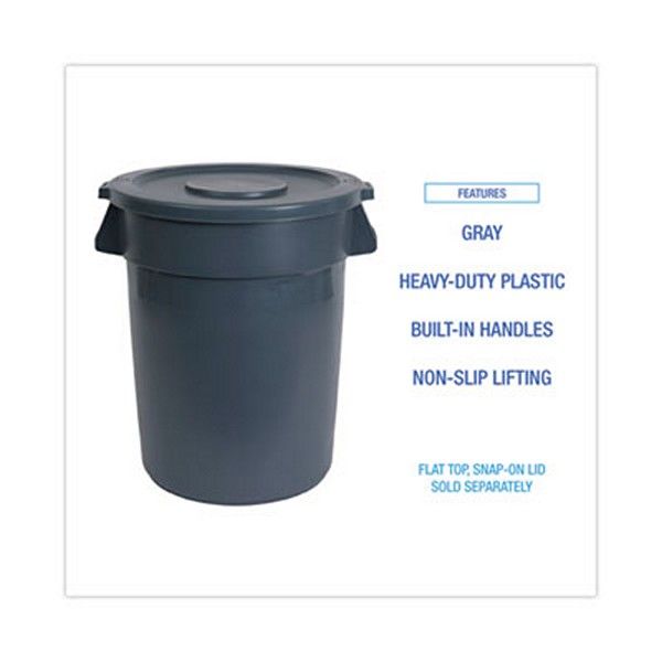 Boardwalk® Round Waste Receptacle, Plastic, 44 Gal, Gray