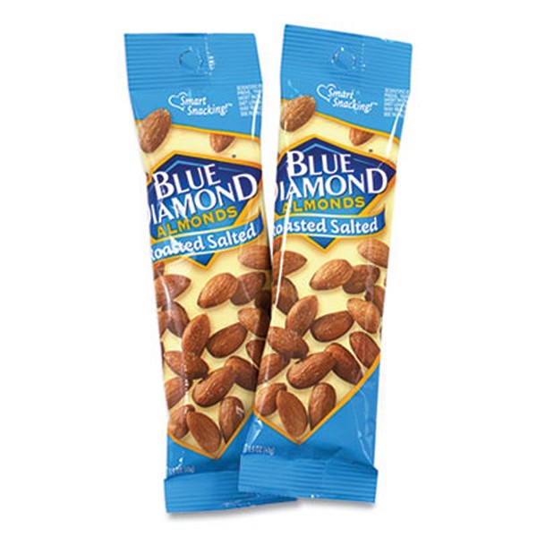 BlueDiamon Roasted Salted Almonds, 1.5 Tube, 12 Tubes/carton