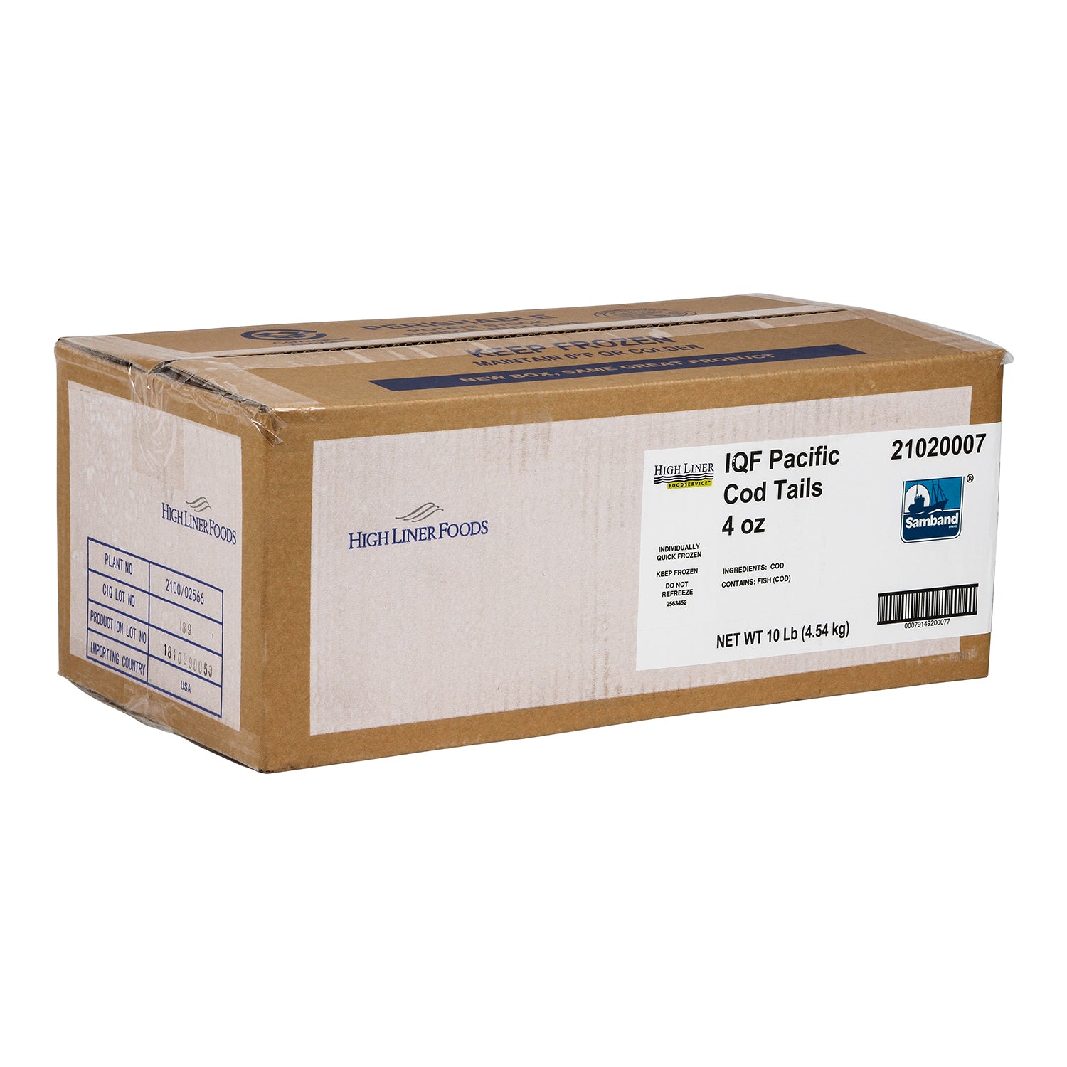 ( Kg) Individual Quick Frozen Pacific Cod Tails 10 Pound Each - 1 Per Case