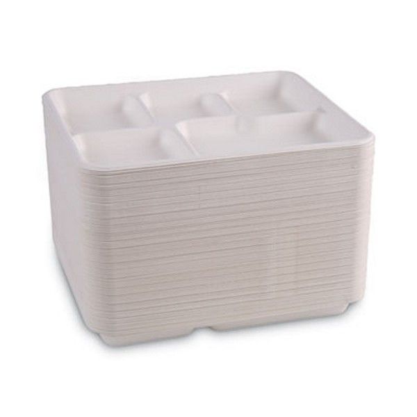 Boardwalk® Bagasse Dinnerware, 5-Compartment Tray, 10 x 8, White, 500/Carton