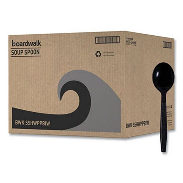 Boardwalk® Heavyweight Wrapped Polypropylene Cutlery, Soup Spoon, Black, 1,000/carton