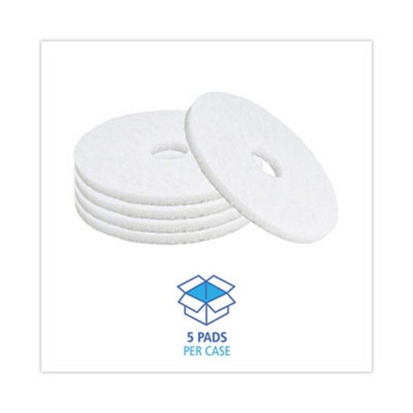 Boardwalk® Polishing Floor Pads, 15" Diameter, White, 5/carton