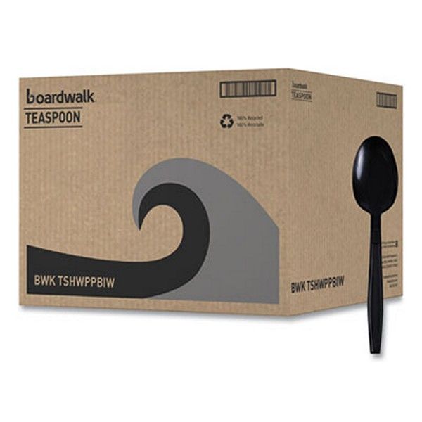 Boardwalk® Heavyweight Wrapped Polypropylene Cutlery, Teaspoon, Black, 1,000/carton