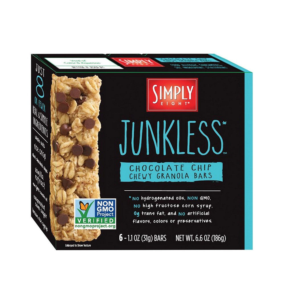 Simply 8 Junkless Granola Bars - Real Chocolate Chip Chewy - Case of 8 - 6.6 oz.