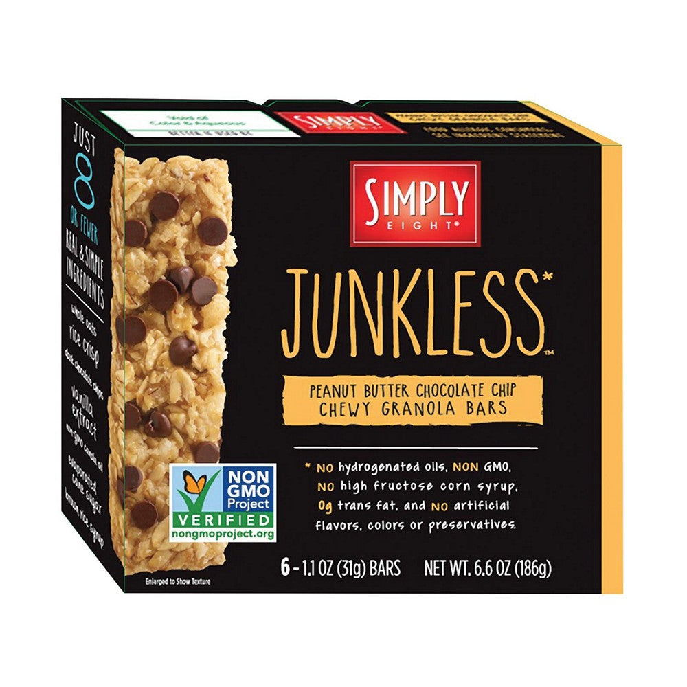 Simply 8 Granola Bars - Real Peanut Butter Chocolate Chip Chewy  - Case of 8 - 6.6 oz.