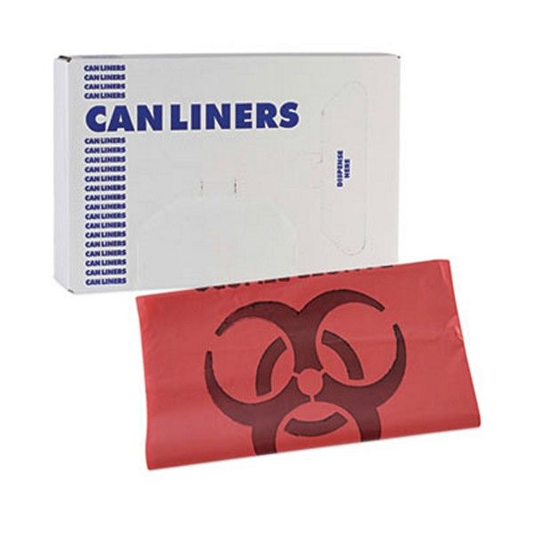 Boardwalk® Linear Low Density Health Care Trash Can Liners, 33 Gal, 1.3 Mil, 33 X 39, Red, 150/carton