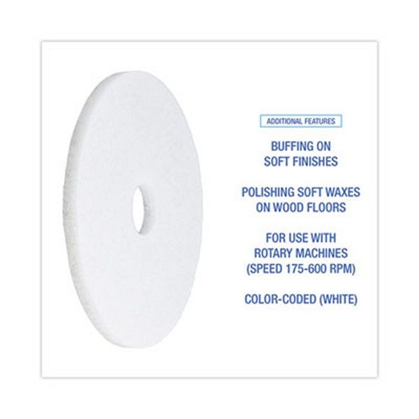 Boardwalk® Polishing Floor Pads, 17" Diameter, White, 5/carton