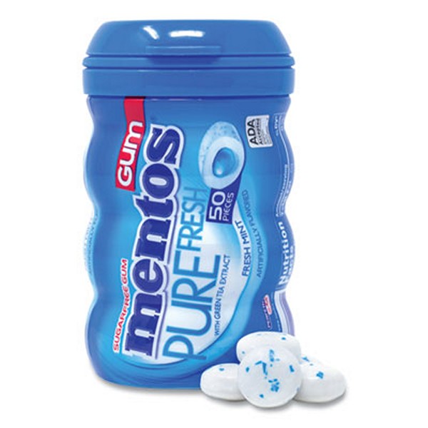 Mentos Pure Fresh Gum Variety Pack, Fresh Mint/Spearmint, 50 Pieces/Bottle, 8 Bottles/Carton