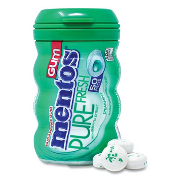 Mentos Pure Fresh Gum Variety Pack, Fresh Mint/Spearmint, 50 Pieces/Bottle, 8 Bottles/Carton