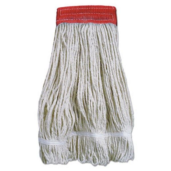 Boardwalk® Wideband Looped-End Mop Heads, 20 Oz, Natural W/red Band, 12/carton