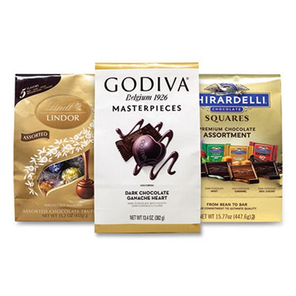 Lindt Lindor, Godiva, Ghiradelli Premium Chocolate Variety, 44.37 oz Bag, 3/Carton