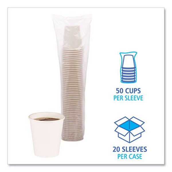 Boardwalk® Paper Hot Cups, 10 Oz, White, 20 Cups/sleeve, 50 Sleeves/carton