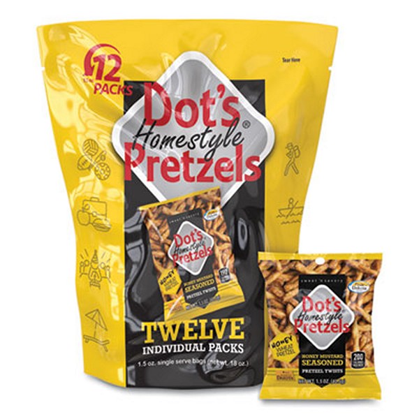 Honey Mustard Pretzels, Honey Mustard, 1.5 oz Bag, 12 Bags/Pack, 2/Carton