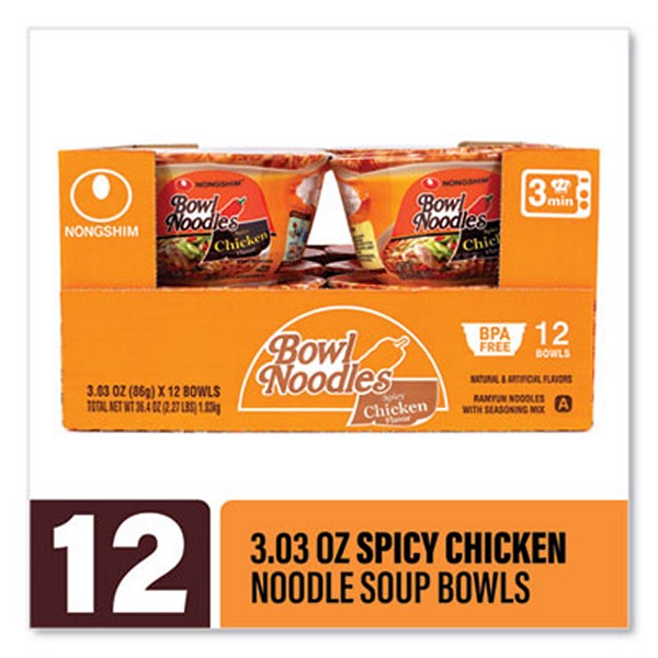 Spicy Chicken Bowl Noodle Soup, Chicken, 3.03 oz Cup, 12/Carton