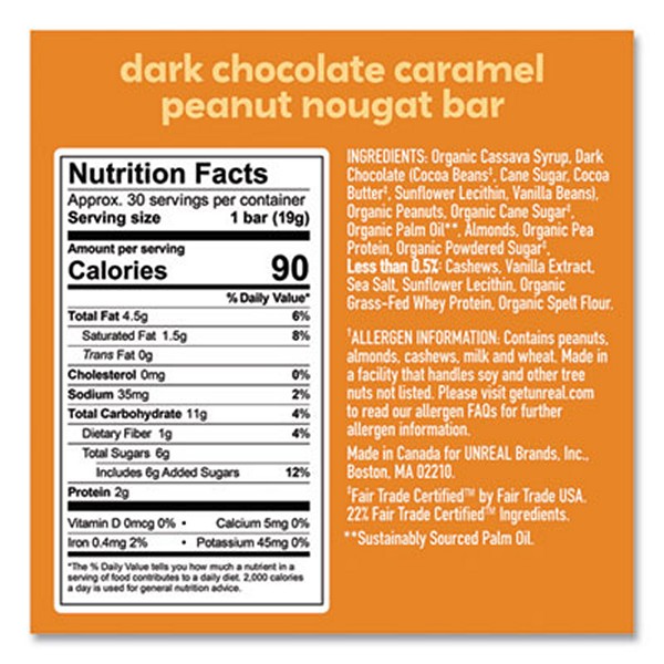 Dark Chocolate Caramel Peanut Nougat Bars, 0.67 oz Individually Wrapped, 40/Pack