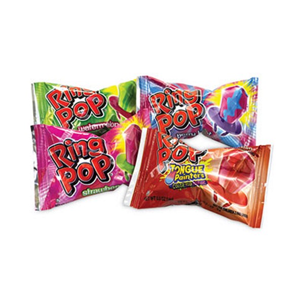 Bazooka Ring Pop Lollipops, Assorted Flavors, 0.5 oz, 40 Piece Tub