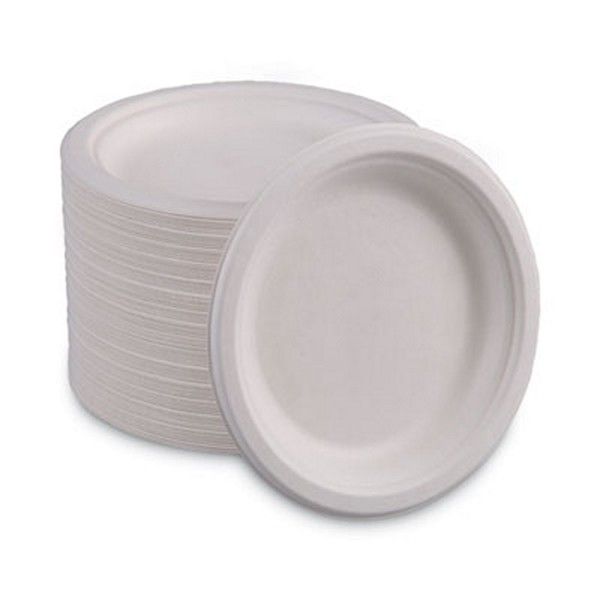 Boardwalk® Bagasse Dinnerware, Plate, 6" Dia, White, 1,000/carton