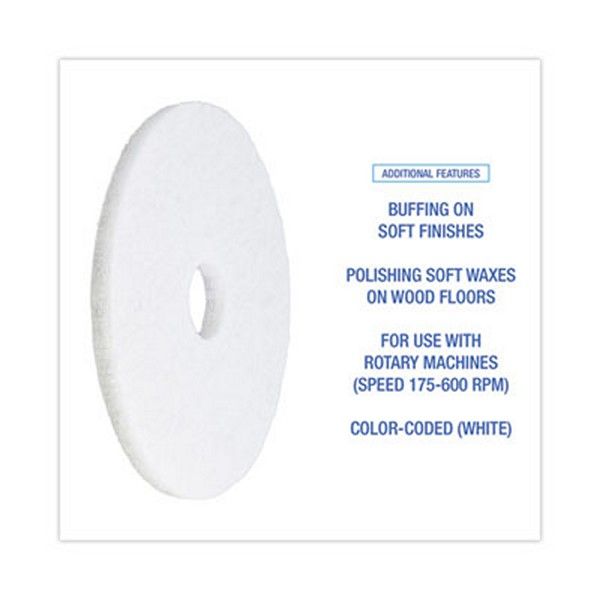 Boardwalk® Polishing Floor Pads, 16" Diameter, White, 5/carton