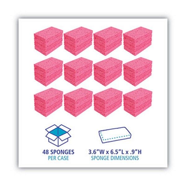 Boardwalk® Small Cellulose Sponge, 3.6 X 6.5, 0.9" Thick, Pink, 2/pack, 24 Packs/carton