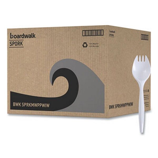 Boardwalk® Mediumweight Wrapped Polypropylene Cutlery, Spork, White, 1,000/carton