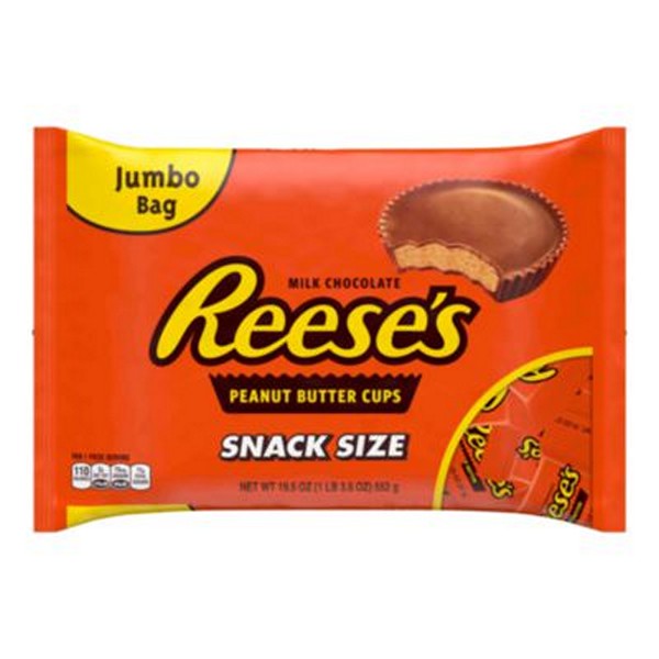 Snack Size Peanut Butter Cups, 19.5 oz Bag, 2 Bags/Carton