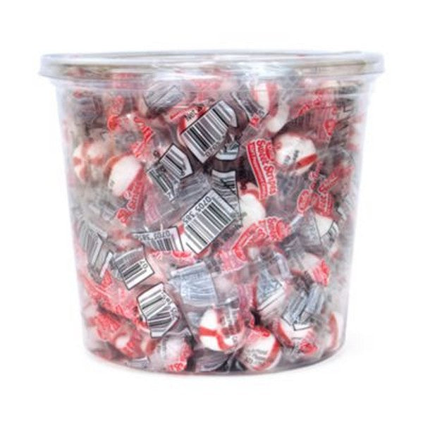 Bobs Sweet Stripes Soft Candy, Peppermint, 0.18 oz Individually Wrapped, 160/Tub, 2 Tubs/Carton