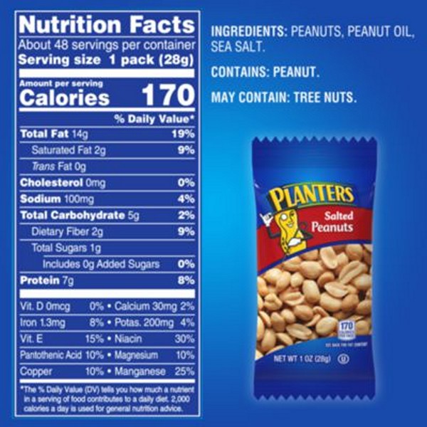 Salted Peanuts, 1 oz Pouch, 48/Box, 2 Boxes/Carton