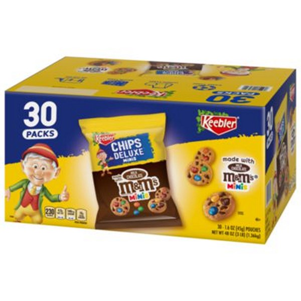 M&M Cookie Packs, Chocolate, 1.6 oz Pouch, 30/Box, 2 Boxes/Carton