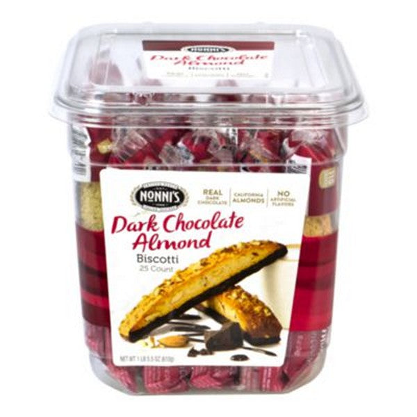 Biscotti, Dark Chocolate Almond, 0.88 oz Packet, 25/Tub, 2 Tubs/Carton