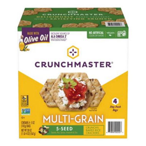 5-Seed Multi-Grain Crunchy Oven Baked Crackers, Original, 5 oz Bags, 4/Box, 2 Boxes/Carton