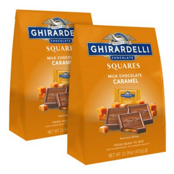 Milk Chocolate and Caramel Chocolate Squares, 15.96 oz Bag, 2/Carton