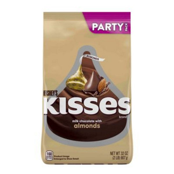 KISSES with Almonds, Milk Chocolate, 32 oz Pack, 2 Packs/Carton