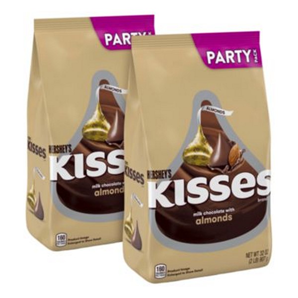 KISSES with Almonds, Milk Chocolate, 32 oz Pack, 2 Packs/Carton