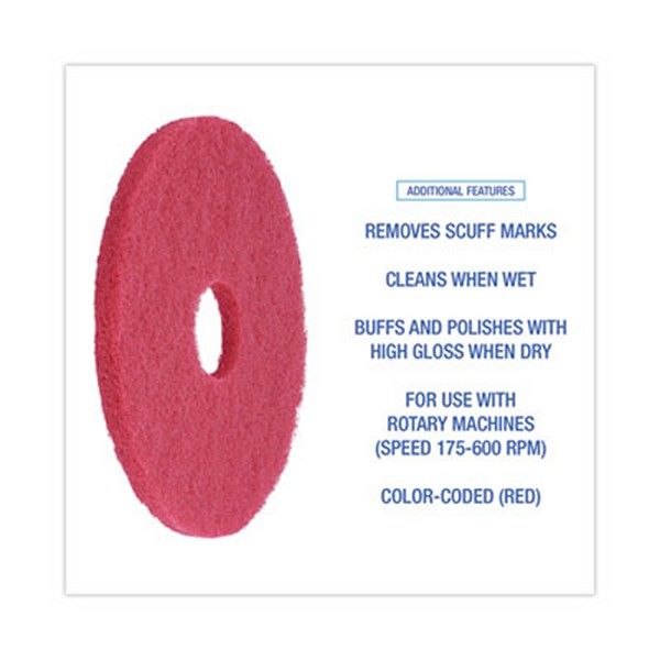 Boardwalk® Buffing Floor Pads, 16" Diameter, Red, 5/carton