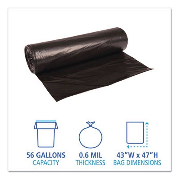 Boardwalk® Low-Density Waste Can Liners, 56 Gal, 0.6 Mil, 43" X 47", Black, 100/carton