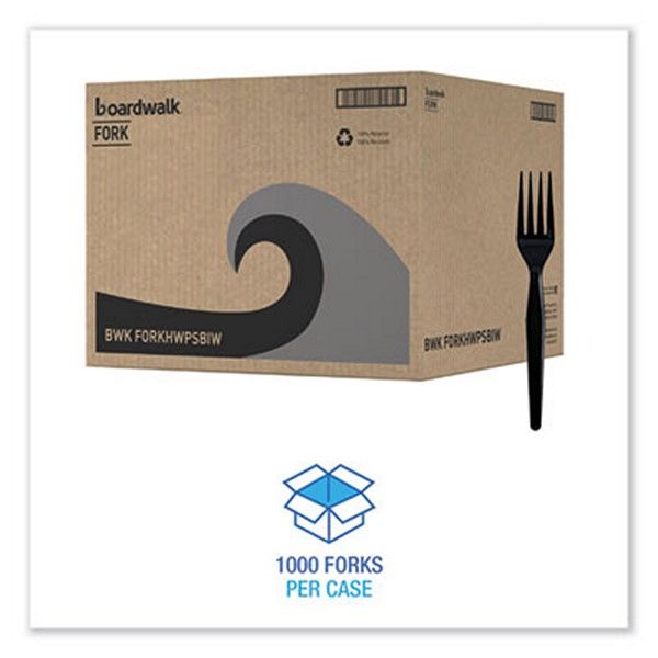 Boardwalk® Heavyweight Wrapped Polystyrene Cutlery, Fork, Black, 1,000/carton