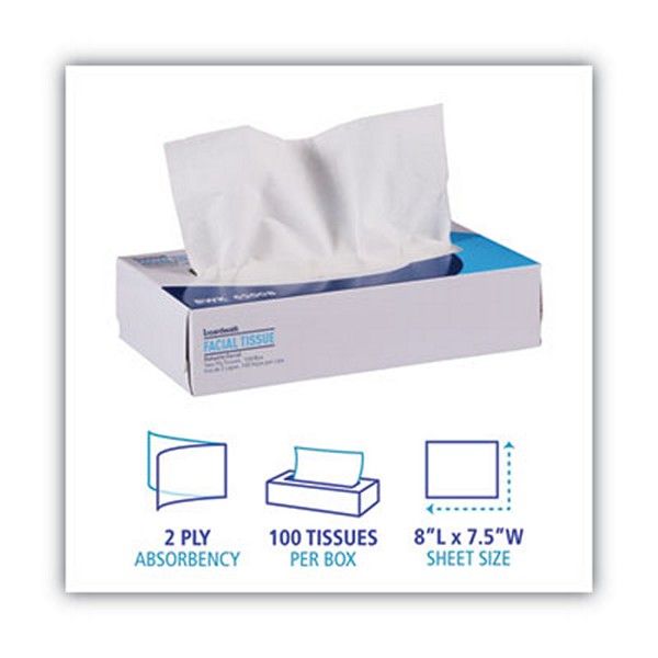 Boardwalk® Office Packs Facial Tissue, 2-Ply, White, Flat Box, 100 Sheets/box, 30 Boxes/carton