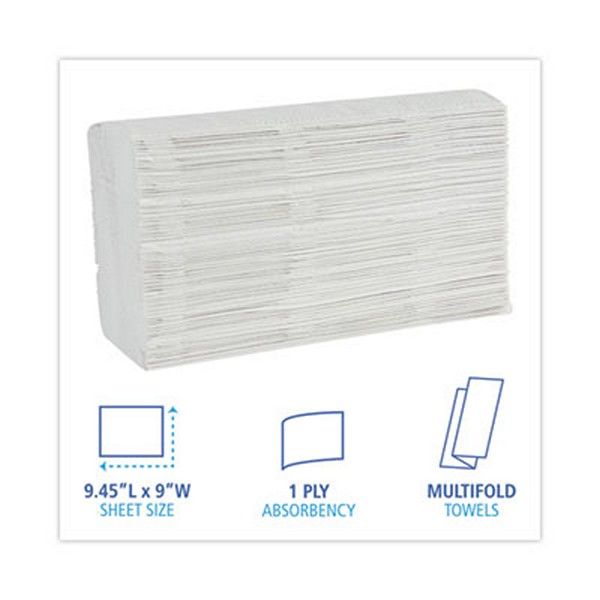 Boardwalk® Multifold Paper Towels, 1-Ply, 9 x 9.45, White, 250 Towels/Pack, 16 Packs/Carton