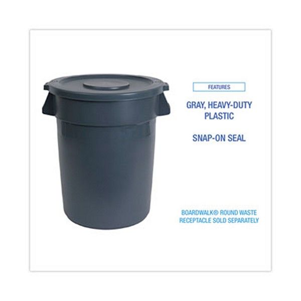 Boardwalk® Lids For 44 Gal Waste Receptacles, Flat-Top, Round, Plastic Gray