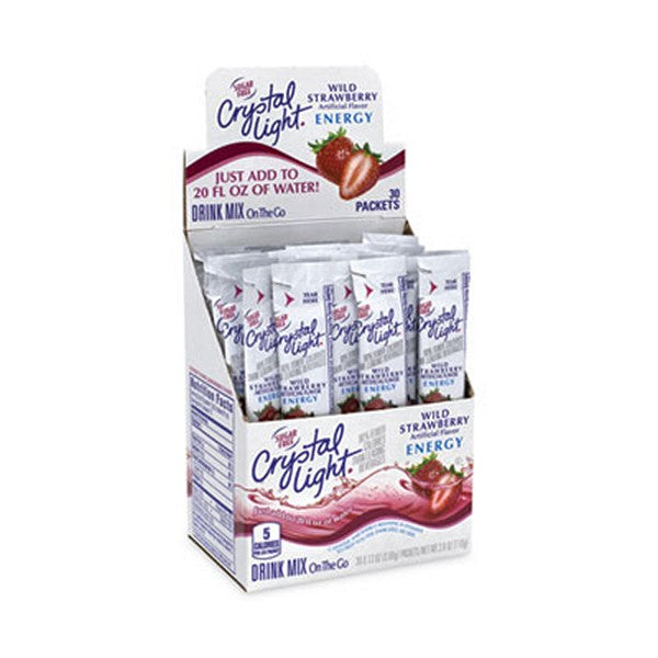 CrystalLig On-The-Go Sugar-Free Drink Mix, Wild Strawberry Energy, 0.12Single-Serving, 30/Pk, 2 Pk/Bx