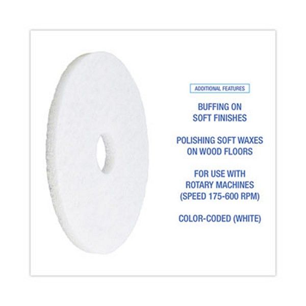 Boardwalk® Polishing Floor Pads, 15" Diameter, White, 5/carton