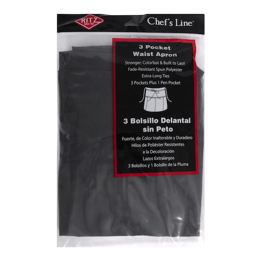 Chef Revival John Ritzenthaler Chef Black 3 Pocket Waist Apron 1 - 12 Cnt - 12 Count - 1 Per Case