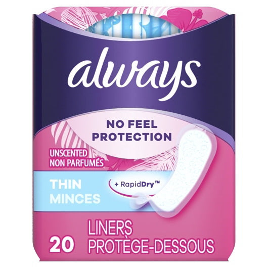 P&g Retail- Health & Beauty Always Regular Thin Pantiliner Unscented 2 - 12 - 20 Cnt - 20 Count - 24 Per Case