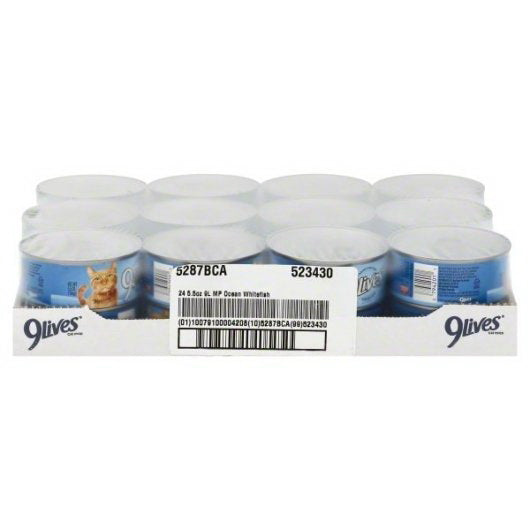 Post Consumer Brands PET 9 Lives Meaty Pate Ocean Whitefish Cat Food Singles 24 - 5.5 Ounce