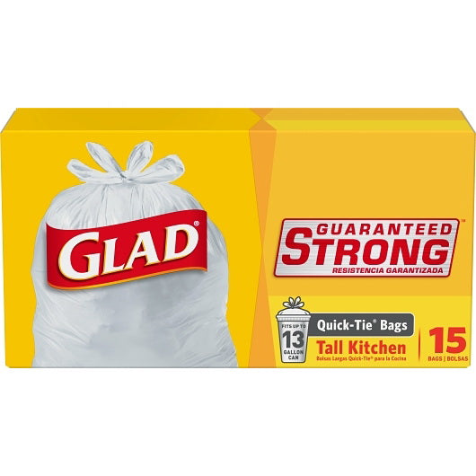 Clorox Prof. Prod. Cleaning Glad Tall Quick Tie 13 Gallon Trash Bags 12- 15 Cnt