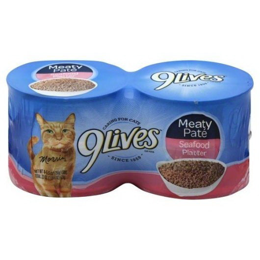 Post Consumer Brands PET 9 Lives Meaty Pate Seafood Platter Cat Food Singles 6 - 22 Ounce