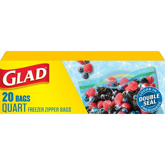 Clorox Prof. Prod. Cleaning Glad Bags Freezer Zipper Quart 12 - 20 Cnt - 20 Count - 12 Per Case