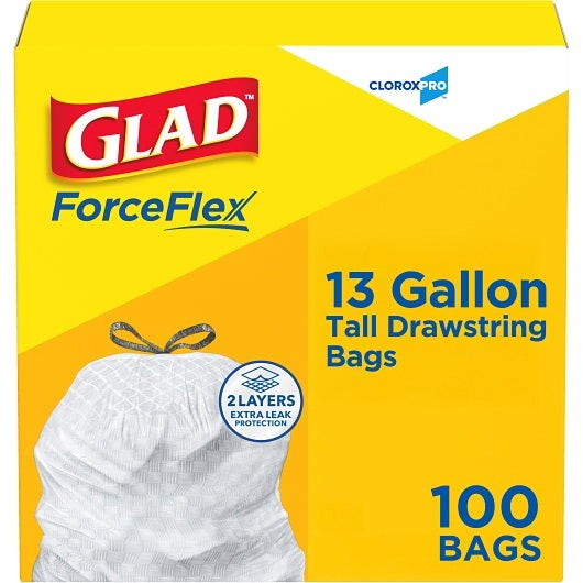 Clorox Prof. Prod. Cleaning Glad Garbage Bag Tall Kitchen White 13 Gallon 4 - 100 Cnt